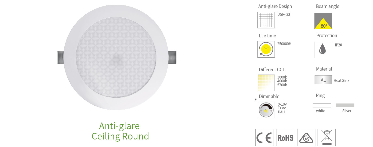 Anti-glare Ceiling Round Downlight Horn series